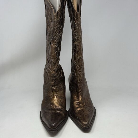 Carlos Santana Slinger Cut Out Leather Cowboy Western Boots Womens 10 Bronze - Picture 5 of 16